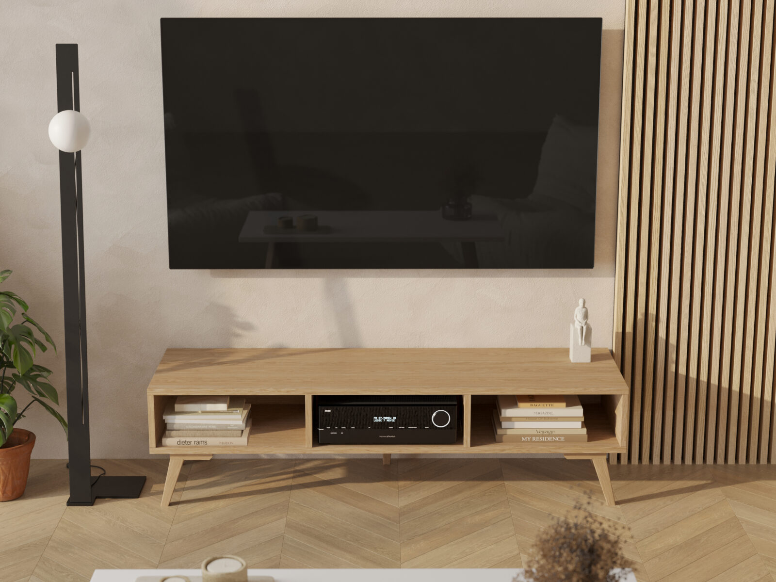 Houten tv-meubel met open schap, 150 cm