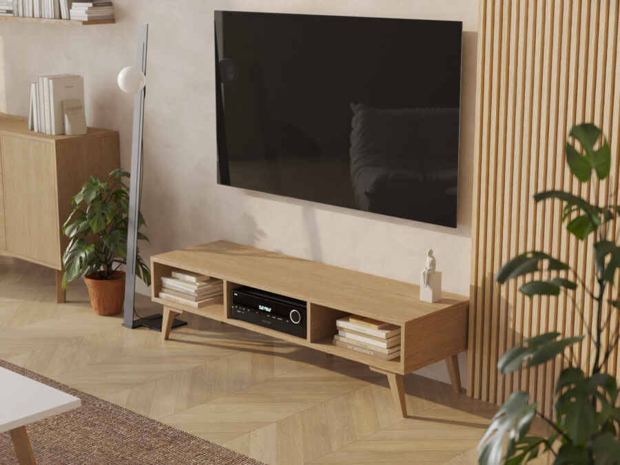 Houten tv-meubel met open schap, 150 cm