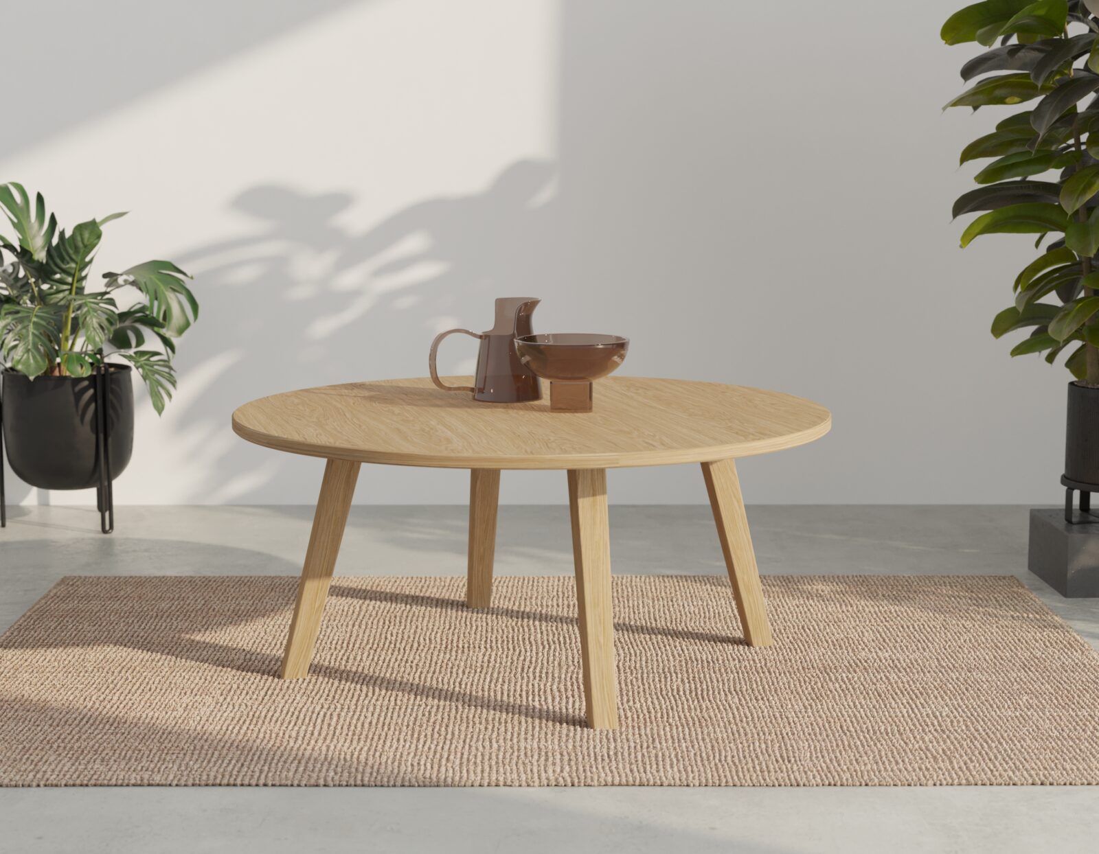Moderne lage ronde massief eiken salontafel, 50-100 cm