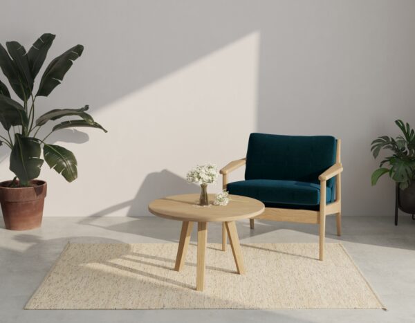 Moderne lage ronde massief eiken salontafel, 50-100 cm