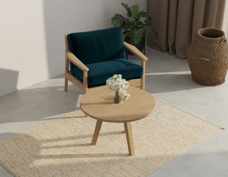 Moderne lage ronde massief eiken salontafel, 50-100 cm