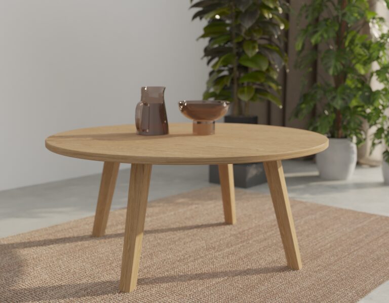 Moderne lage ronde massief eiken salontafel, 50-100 cm