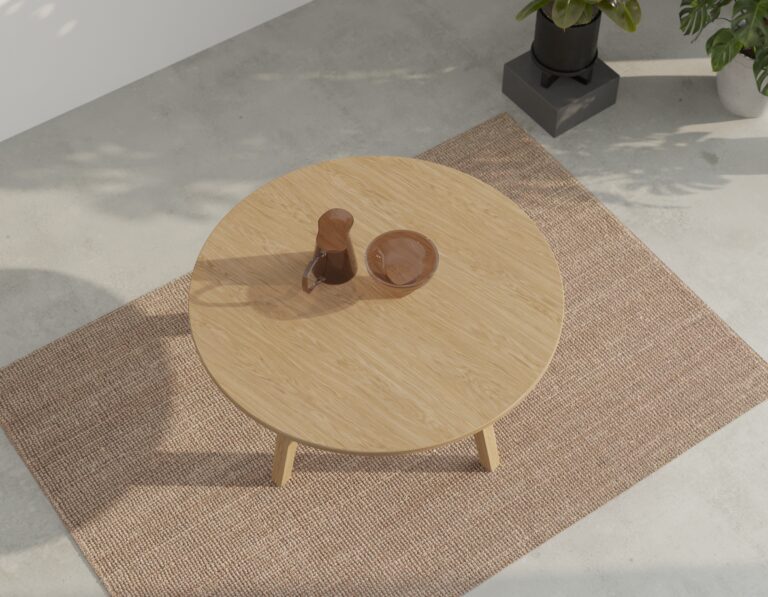 Moderne lage ronde massief eiken salontafel, 50-100 cm