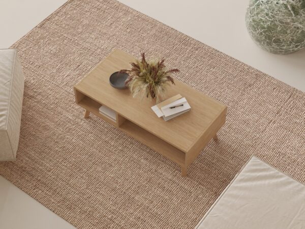 Grote lage rechthoekige houten salontafel, 120 cm