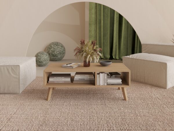 Grote lage rechthoekige houten salontafel, 120 cm