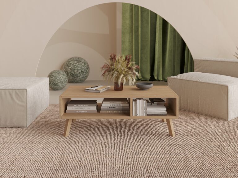Grote lage rechthoekige houten salontafel, 120 cm