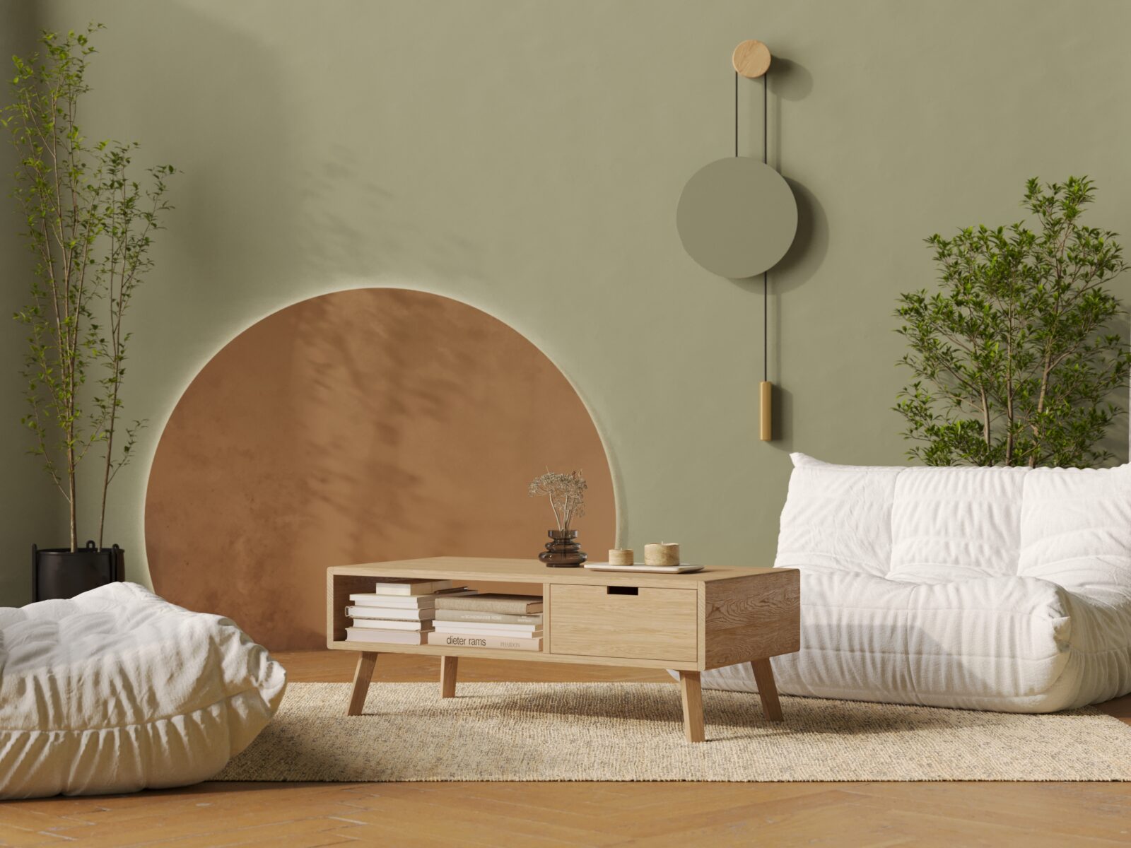 Lage eiken salontafel met lade en afgeronde randen, 120 x 60 cm
