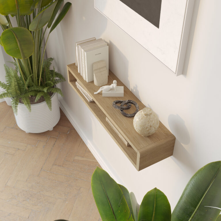 Modern klein eiken wandgemonteerde sidetable, 80 x 20 cm