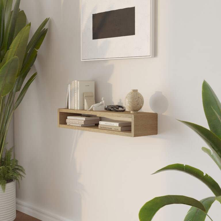 Modern klein eiken wandgemonteerde sidetable, 80 x 20 cm