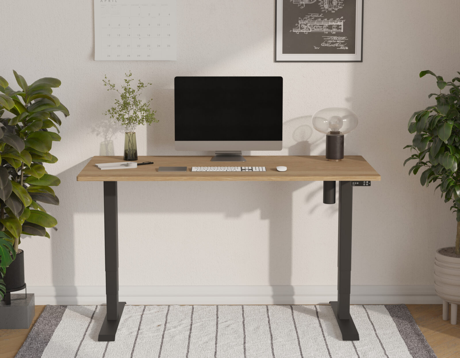 Elektrisch zit-sta bureau van massief eiken, 120-140 x 60-70 cm