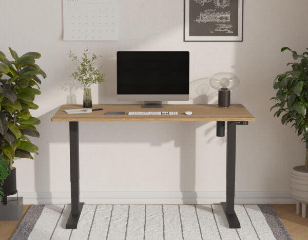 Elektrisch zit-sta bureau van massief eiken, 120-140 x 60-70 cm