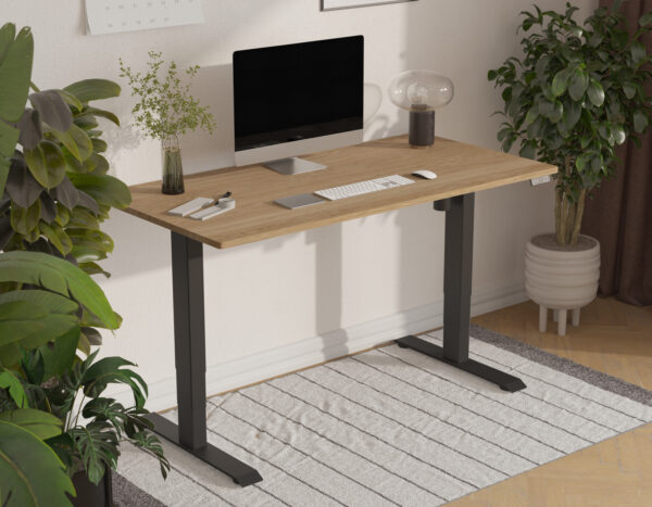 Elektrisch zit-sta bureau van massief eiken, 120-140 x 60-70 cm