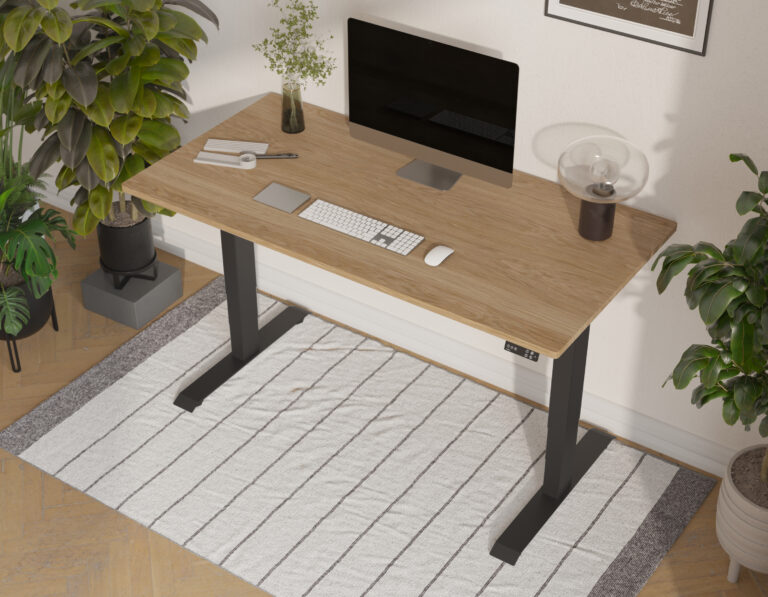 Elektrisch zit-sta bureau van massief eiken, 120-140 x 60-70 cm