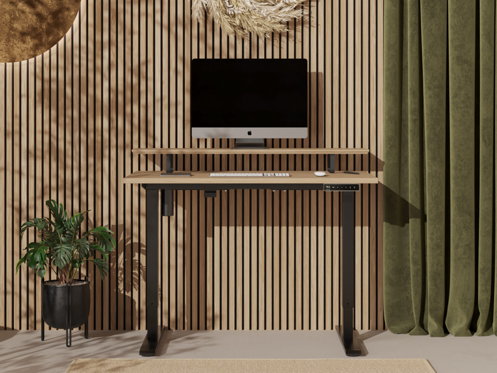 Klein houten elektrisch zit-sta bureau, 100-110 x 50-60 cm