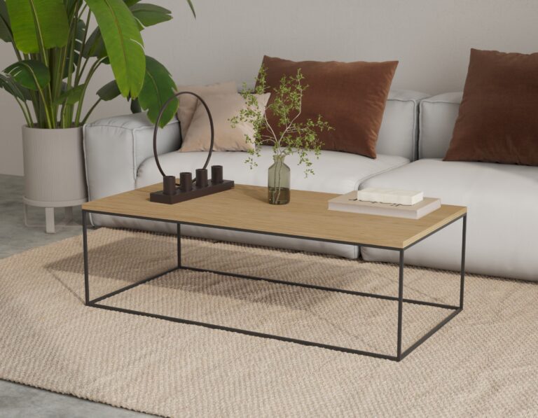 Minimalistische lage eiken salontafel, 100 x 50 cm