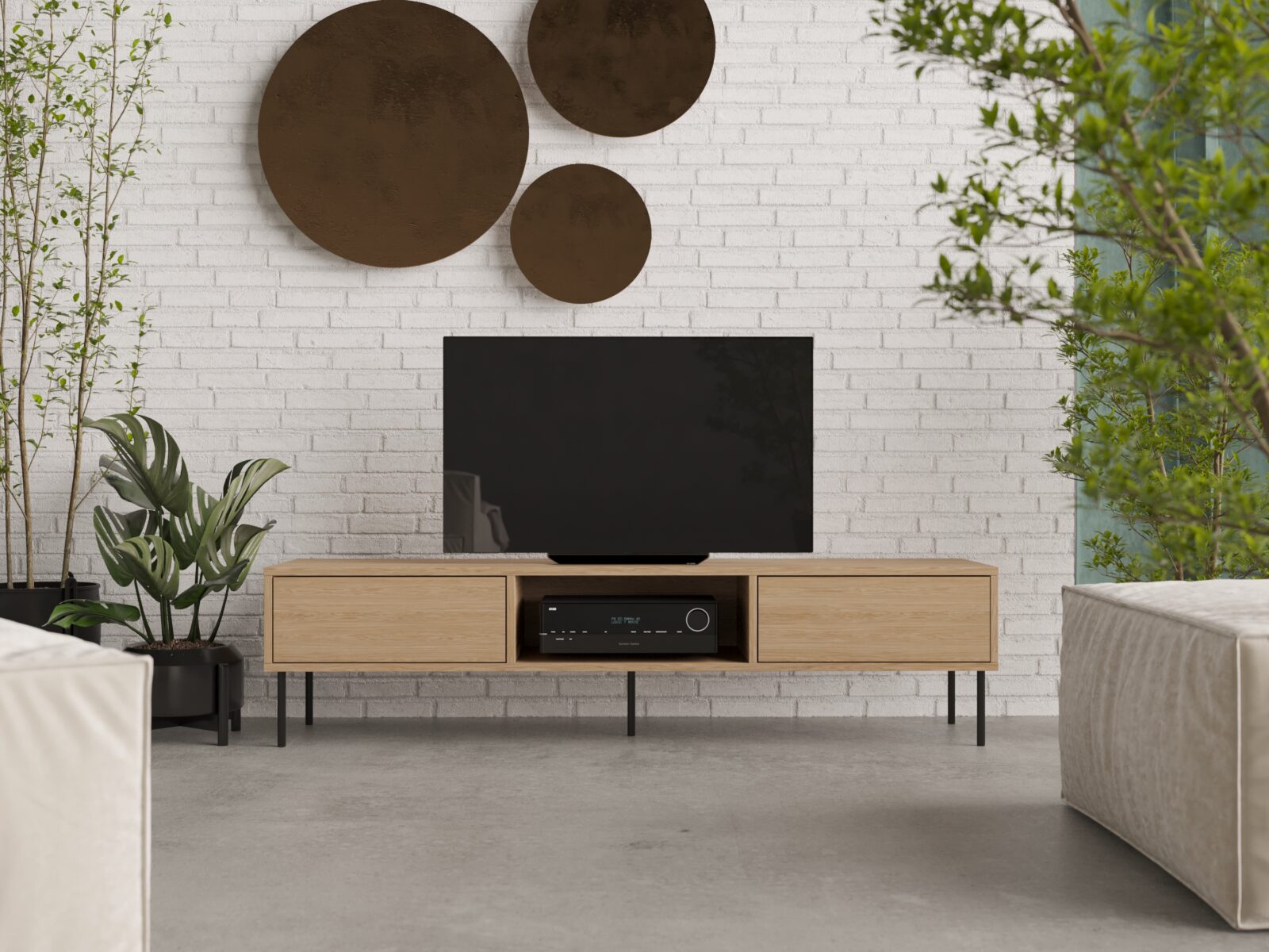 Minimalistisch eiken tv-meubel, 180 cm