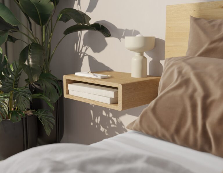 Minimalistisch zwevend nachtkastje met open schap