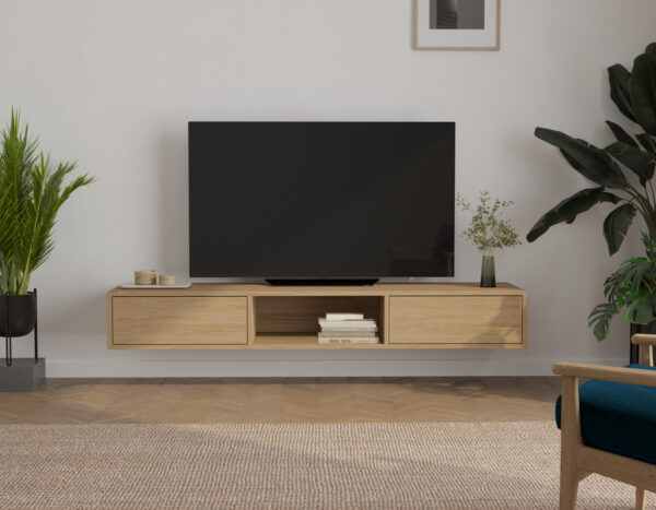 Modern eiken zwevend tv-meubel, 180 cm