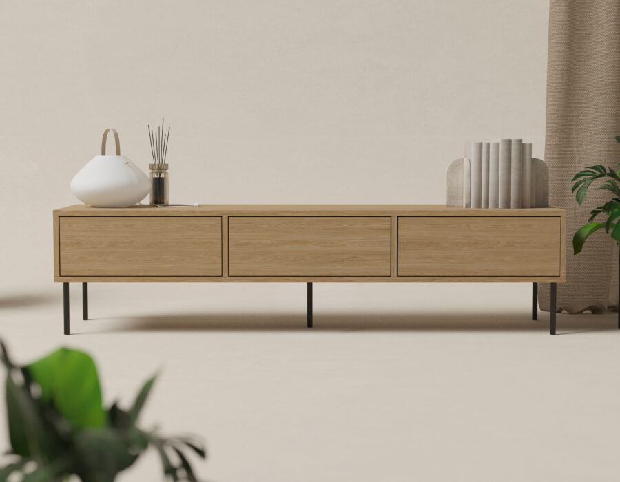 Modern houten tv-meubel met metalen poten, 180 cm