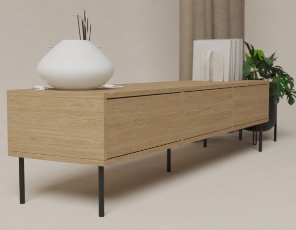 Modern houten tv-meubel met metalen poten, 180 cm
