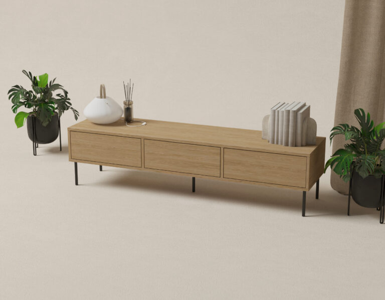Modern houten tv-meubel met metalen poten, 180 cm