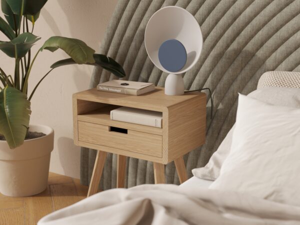 Modern massief eiken nachtkastje met lade en open schap