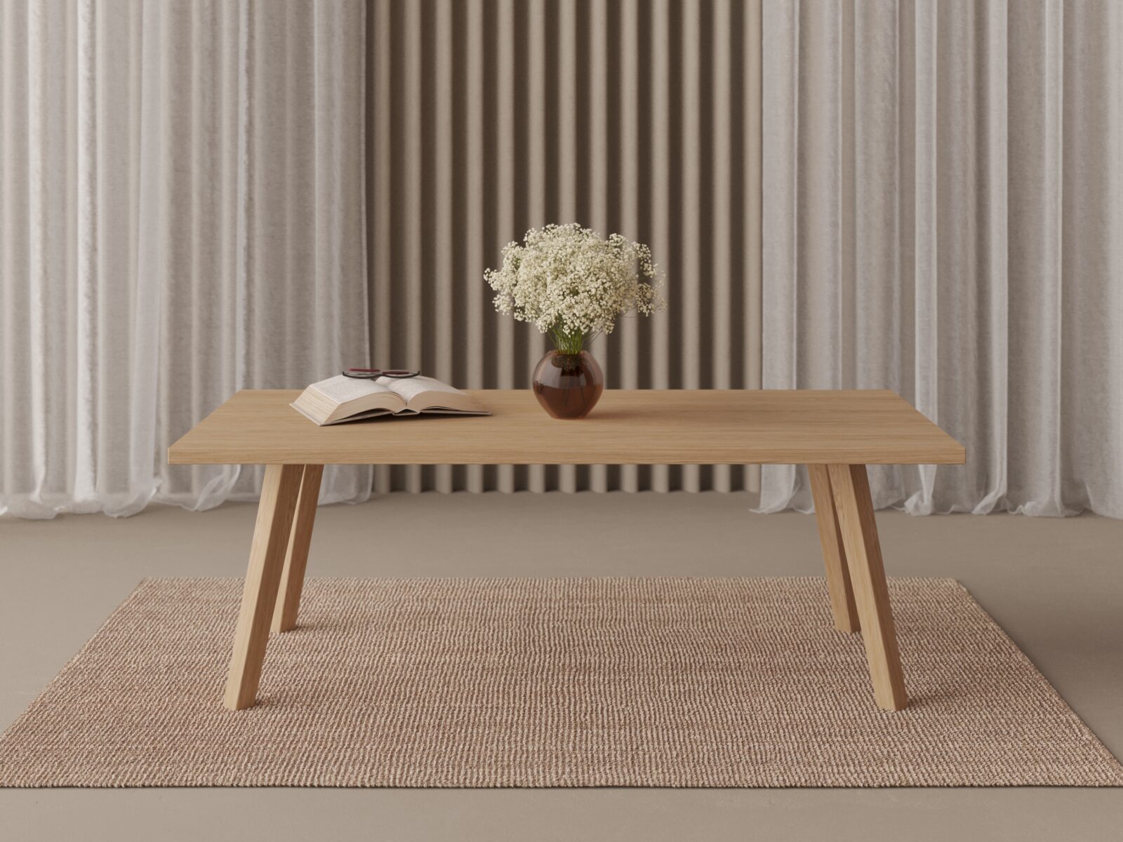 Lage rechthoekige houten salontafel, 90-110 cm
