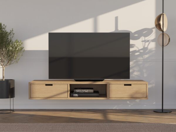 Eiken zwevend tv-meubel met lades, 150 cm