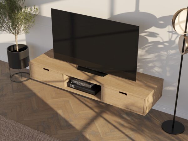 Eiken zwevend tv-meubel met lades, 150 cm