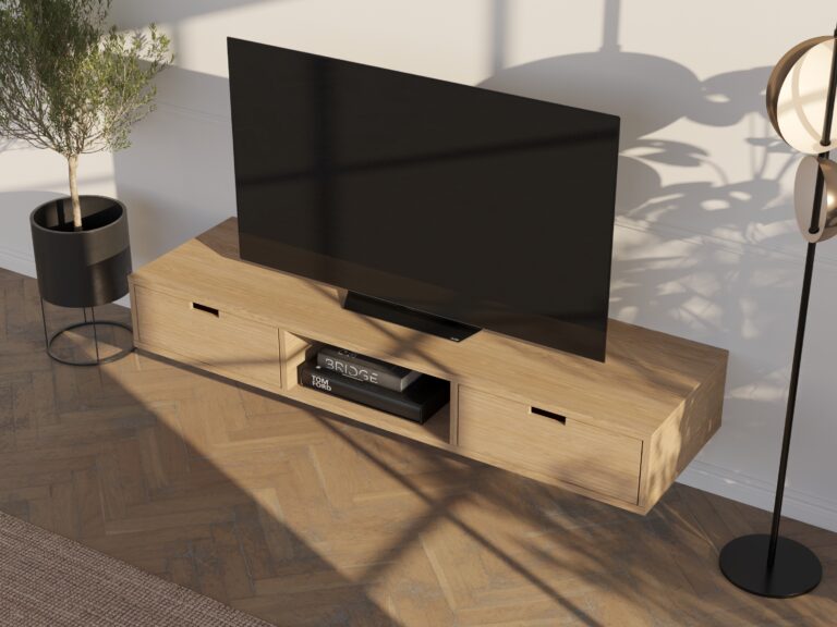 Eiken zwevend tv-meubel met lades, 150 cm