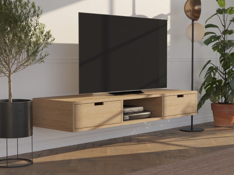 Eiken zwevend tv-meubel met lades, 150 cm