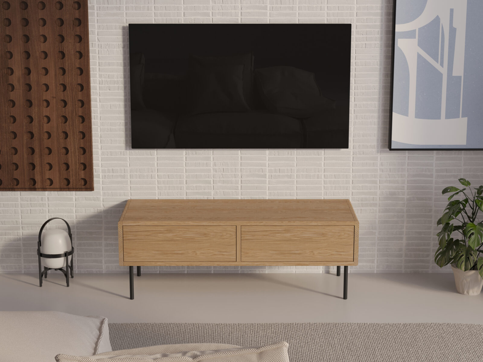 Industrieel compact houten tv-meubel met afgeronde randen, 120 cm