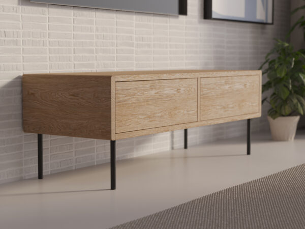 Industrieel compact houten tv-meubel met afgeronde randen, 120 cm