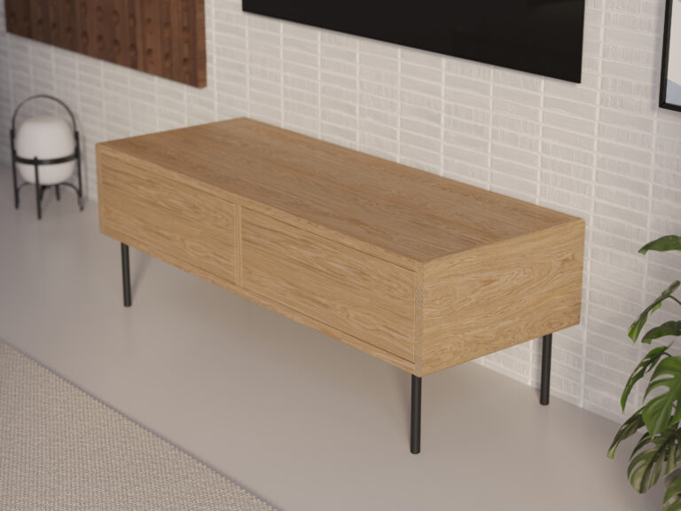 Industrieel compact houten tv-meubel met afgeronde randen, 120 cm