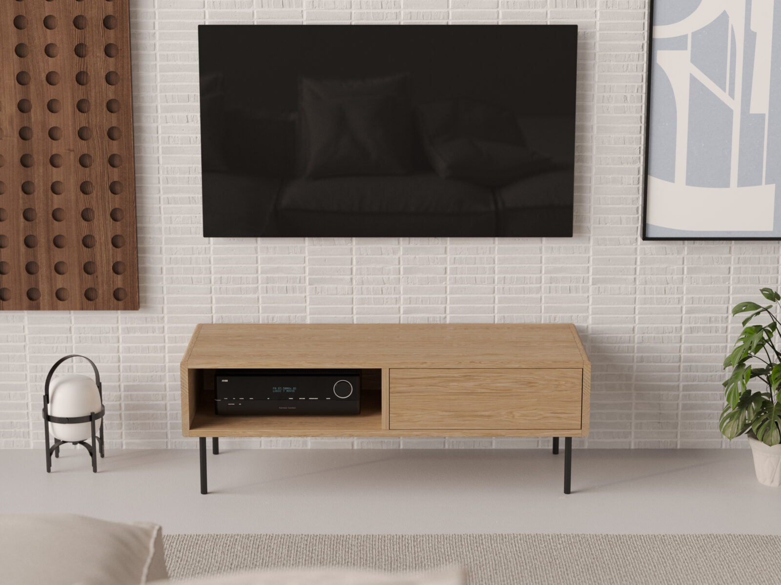 Industrieel compact houten tv-meubel met afgeronde randen, 120 x 45 cm
