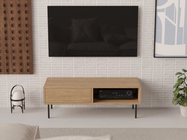 Industrieel compact houten tv-meubel met afgeronde randen, 120 x 45 cm