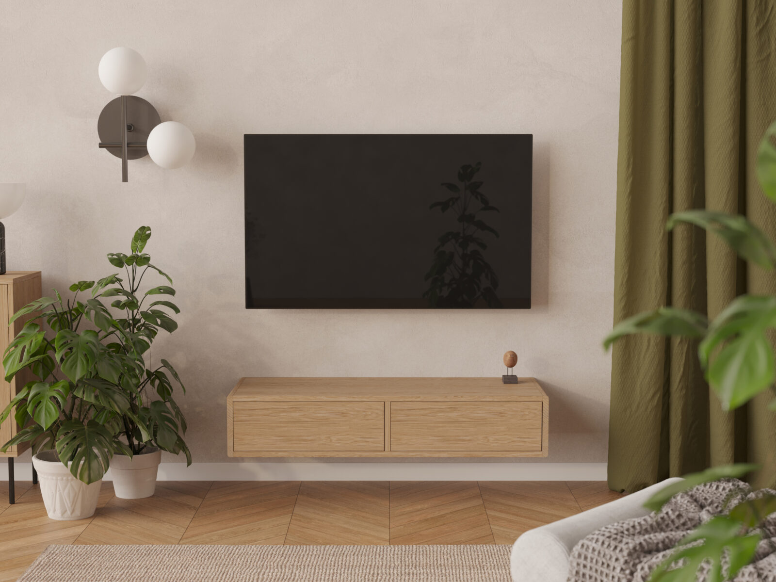 Modern compact zwevend tv-meubel, 120 x 45 cm