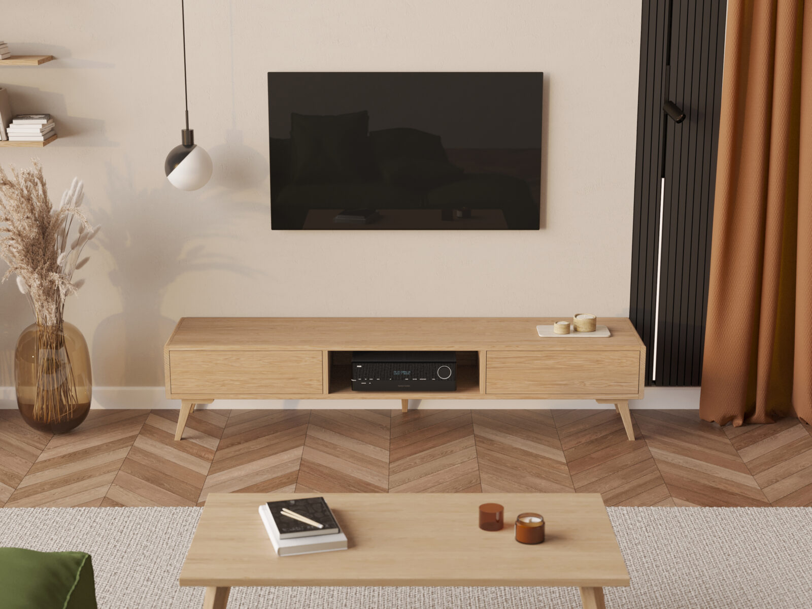 Modern eiken tv-meubel, 200 cm