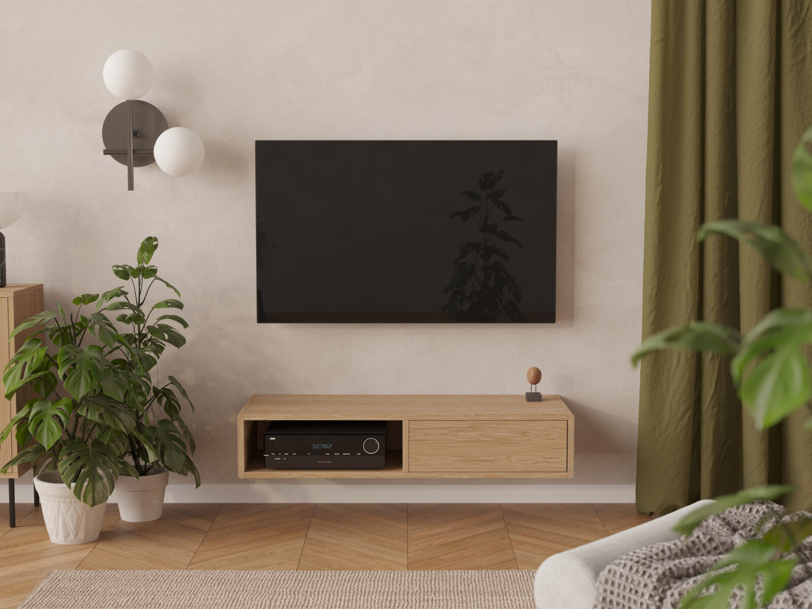 Modern houten zwevend tv-meubel, 120 cm