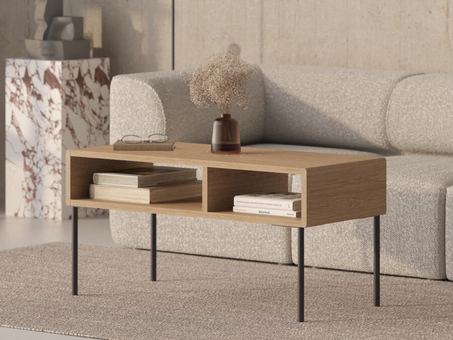 Industriële lage houten salontafel