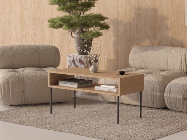 Lage houten salontafel met metalen poten