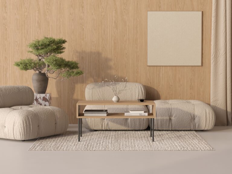 Lage houten salontafel met metalen poten