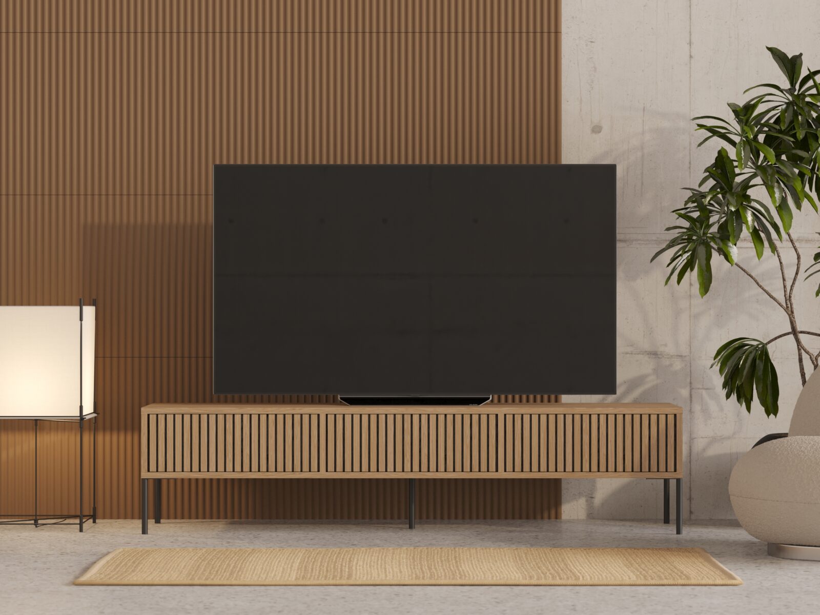 Eiken tv-meubel met eiken lattenfronten, 180 cm