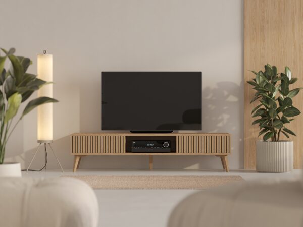 Eiken tv-meubel met eiken lattenfronten, 180 cm