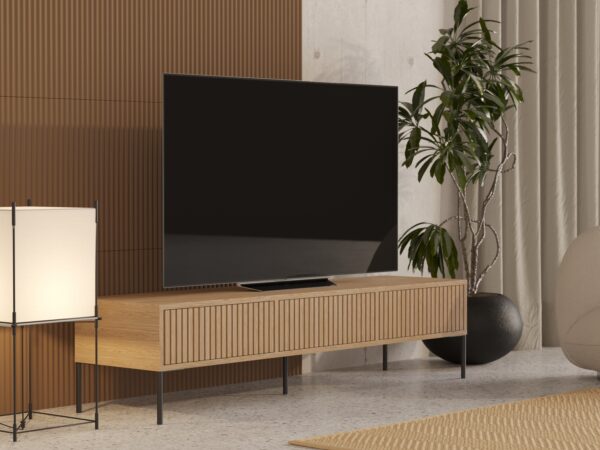 Eiken tv-meubel met eiken lattenfronten, 180 cm
