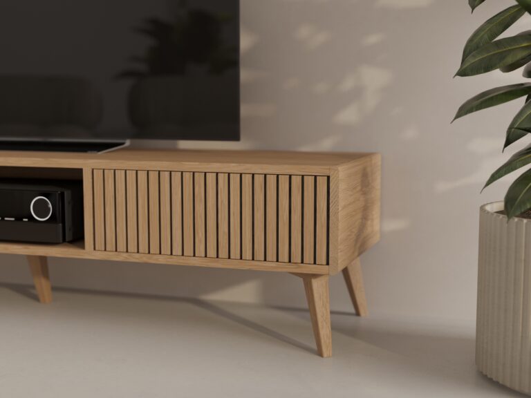 Eiken tv-meubel met eiken lattenfronten, 180 cm
