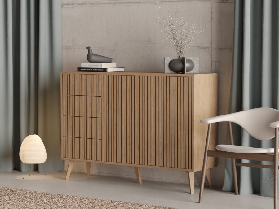 Groot houten dressoir met 4 lades en deuren, 143 x 40 cm
