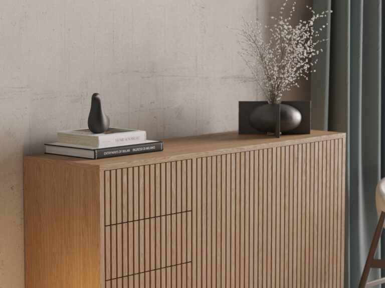 Groot houten dressoir met 4 lades en deuren, 143 x 40 cm