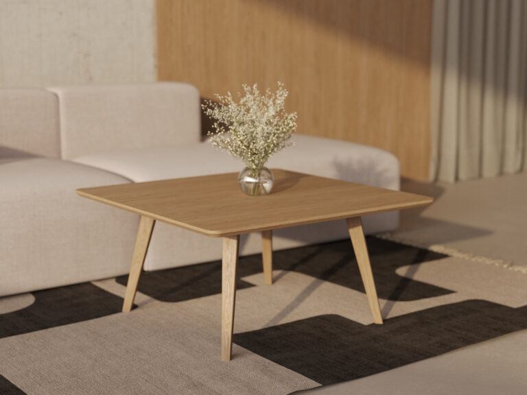Lage vierkante massief eiken salontafel