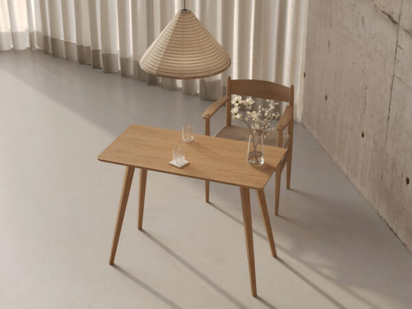 Rechthoekige massief eiken tafel met afgeronde randen